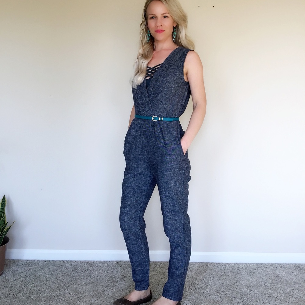 NEW sleeveless Denim jumpsuit skinny leg
